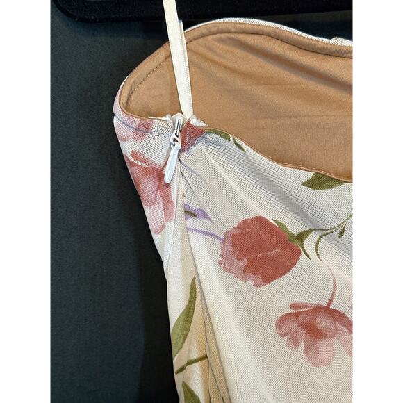 JLUXLABLE Strapless Dress L Floral Y2K 90's Fairy Ruched Asymmetrical - Picture 8 of 16